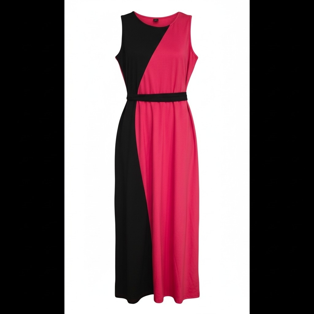 SHEIN Sleeveless Colorblock Maxi Dress in Hot Pink and Black Size XL